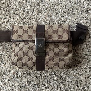 Gucci Beige and Brown Monogram Belt Bag